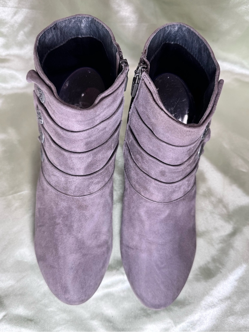 Dansko Baker Grey Women's Suede Ankle Boot with Buttons, 2 inch heel, size 38 - Picture 2 of 12